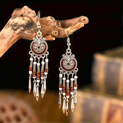 Front view of an earrings - Premium | Ethnic Stone Danglers - Maroon Beads - Zuzus Trove