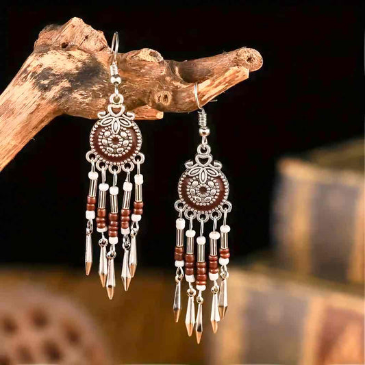 Image of an earring - Premium | Ethnic Stone Danglers - Maroon Beads by Zuzus Trove