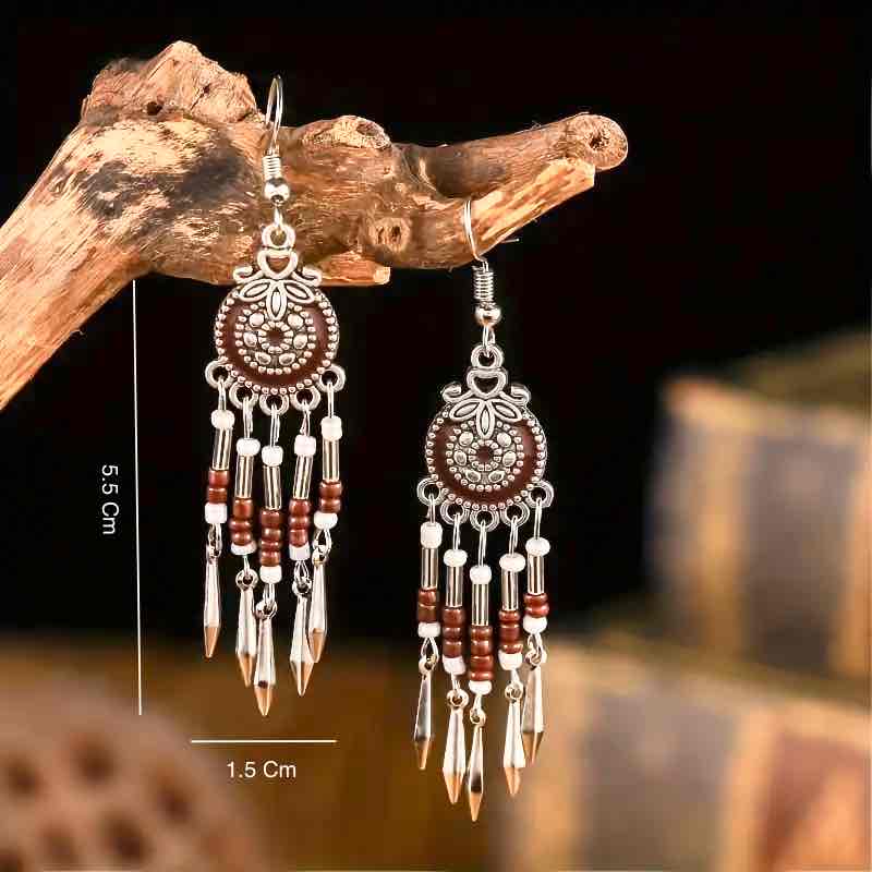 Front view of an earrings - Premium | Ethnic Stone Danglers - Maroon Beads - Zuzus Trove