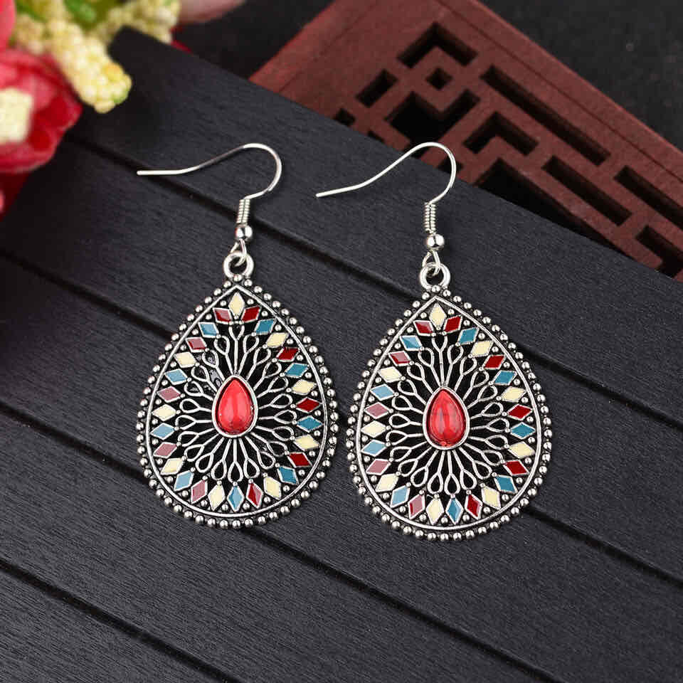 Front view of an earrings - Premium | Ethnic Tear Drop Gem Earrings - Zuzus Trove