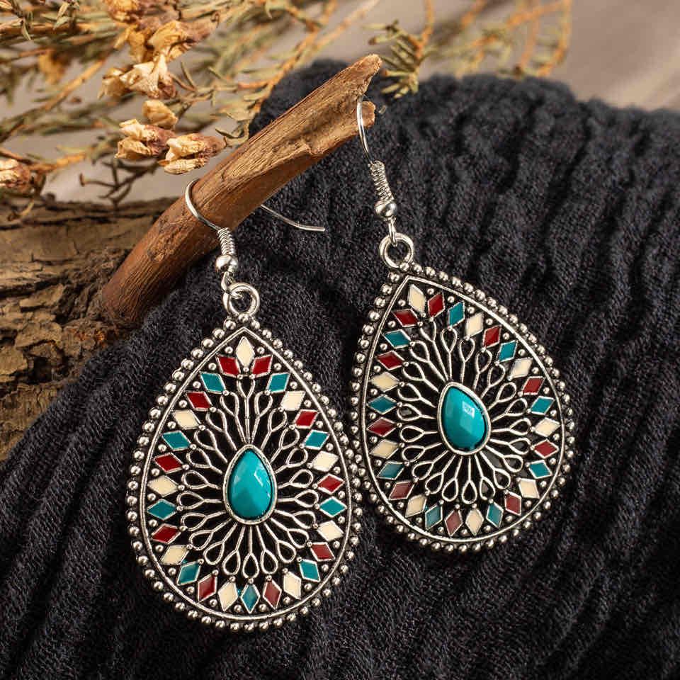 Front view of an earrings - Premium | Ethnic Tear Drop Gem Earrings - Zuzus Trove