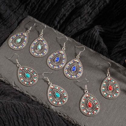 Front view of an earrings - Premium | Ethnic Tear Drop Gem Earrings - Zuzus Trove