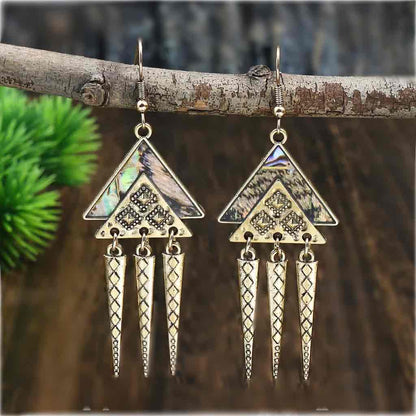 Front view of an earrings - Premium| Exquisite Abalone Shell Geometric Earrings (Gold) - Zuzus Trove