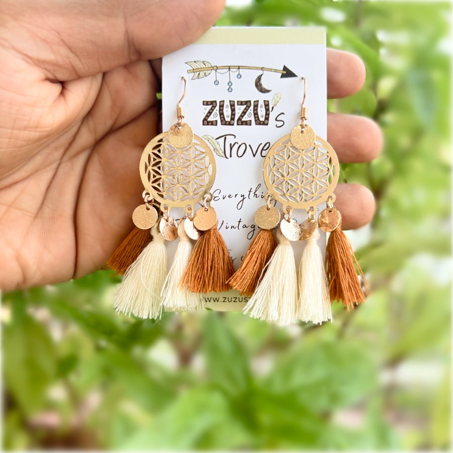 Front view of an earrings - Premium Festive Gold Mandala Earrings - Zuzus Trove