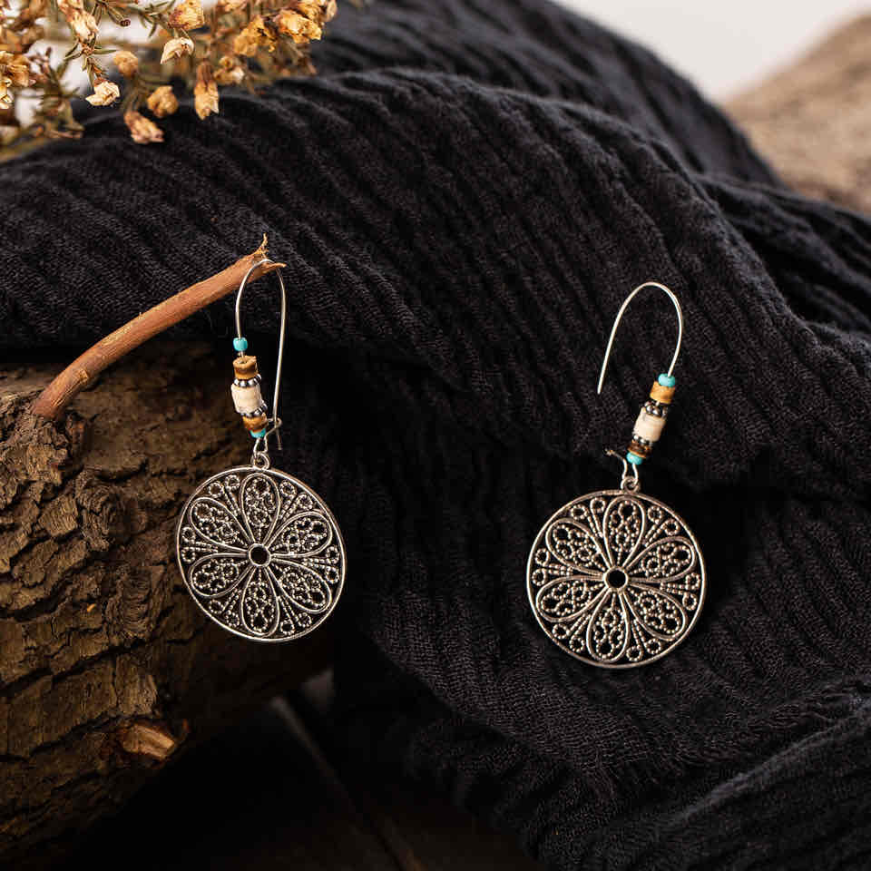 Image of an earring - Premium - Geometric mandala drop earring by Zuzus Trove