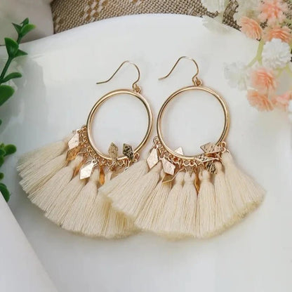 Front view of an earrings - Premium | Gold Hoop Tassel - Zuzus Trove