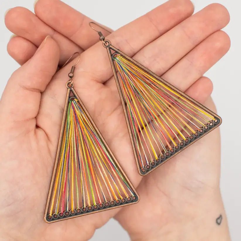 Front view of an earrings - Premium| Handmade Threaded Triangle Statement Earrings - Zuzus Trove