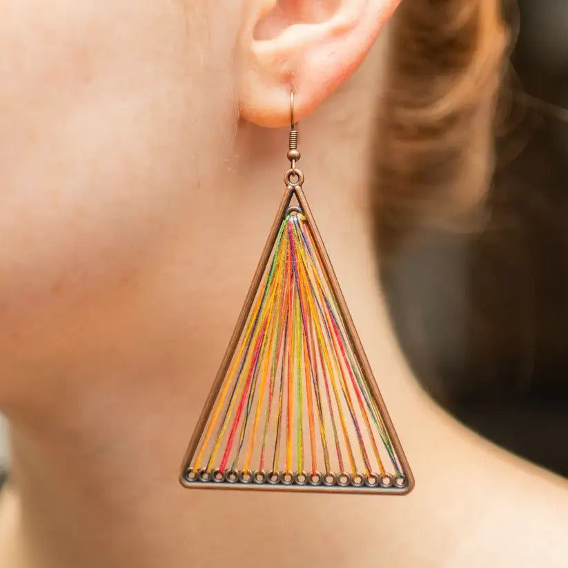 Front view of an earrings - Premium| Handmade Threaded Triangle Statement Earrings - Zuzus Trove