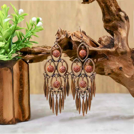 Front view of an earrings - Premium | Hanging Rose Ball Gold Dangler Earrings - Zuzus Trove