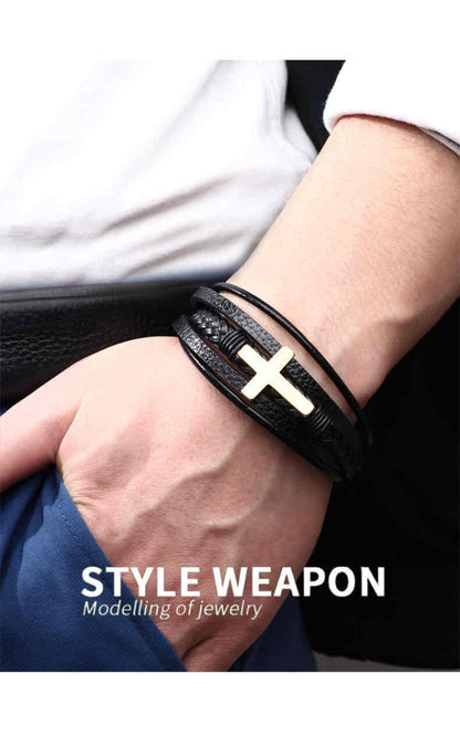 Image of an earring - Premium Men's Bracelets - Stainless Steel Cross - Leather Bracelets for Men by Zuzus Trove