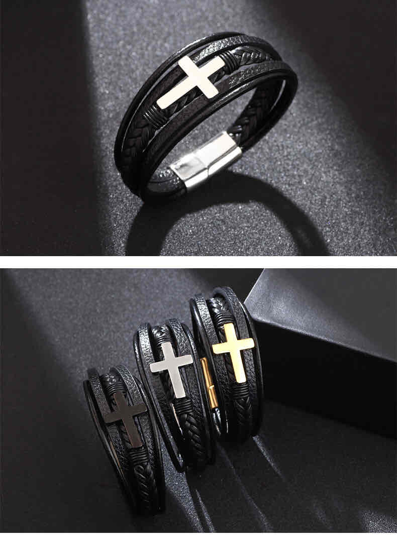 Image of an earring - Premium Men's Bracelets - Stainless Steel Cross - Leather Bracelets for Men by Zuzus Trove