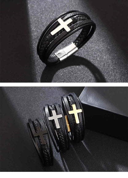 Image of an earring - Premium Men's Bracelets - Stainless Steel Cross - Leather Bracelets for Men by Zuzus Trove