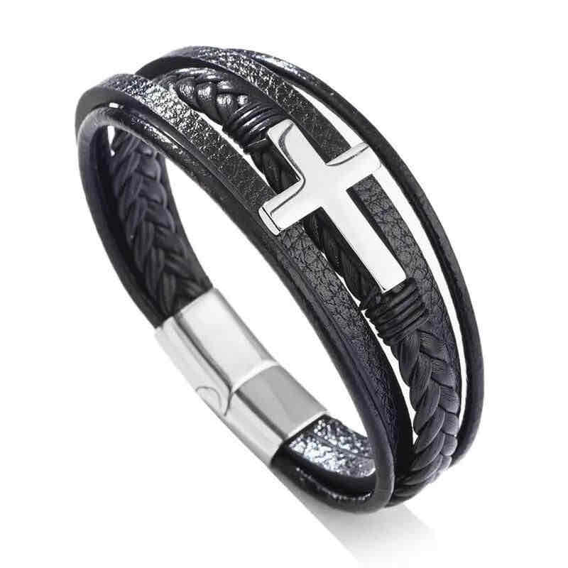 Image of an earring - Premium Men's Bracelets - Stainless Steel Cross - Leather Bracelets for Men by Zuzus Trove