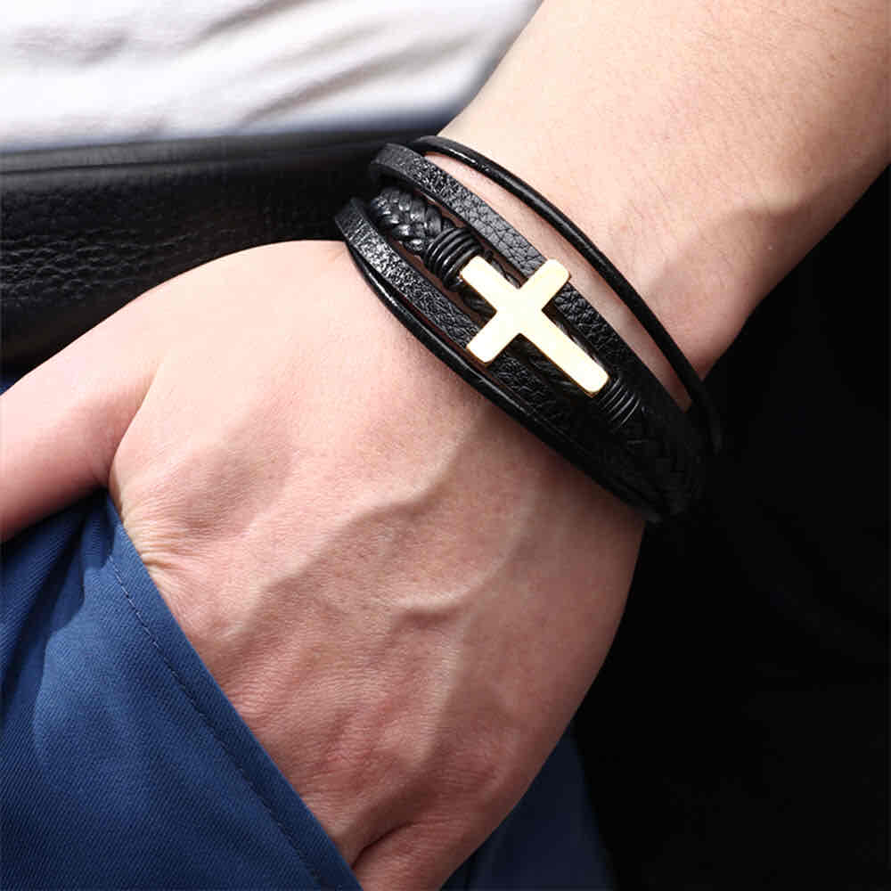 Image of an earring - Premium Men's Bracelets - Stainless Steel Cross - Leather Bracelets for Men by Zuzus Trove