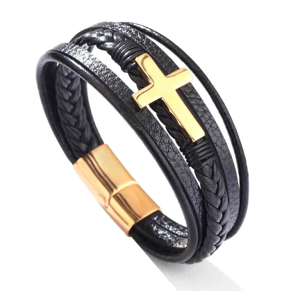 Image of an earring - Premium Men's Bracelets - Stainless Steel Cross - Leather Bracelets for Men by Zuzus Trove