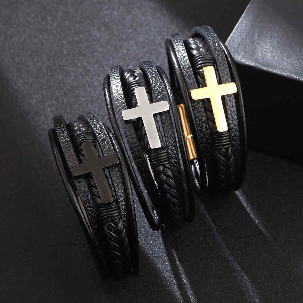 Image of an earring - Premium Men's Bracelets - Stainless Steel Cross - Leather Bracelets for Men by Zuzus Trove