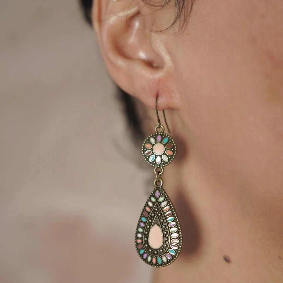 Front view of an earrings - Premium | Peach Oxidised Drop Earrings - Zuzus Trove