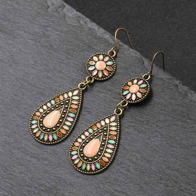 Front view of an earrings - Premium | Peach Oxidised Drop Earrings - Zuzus Trove