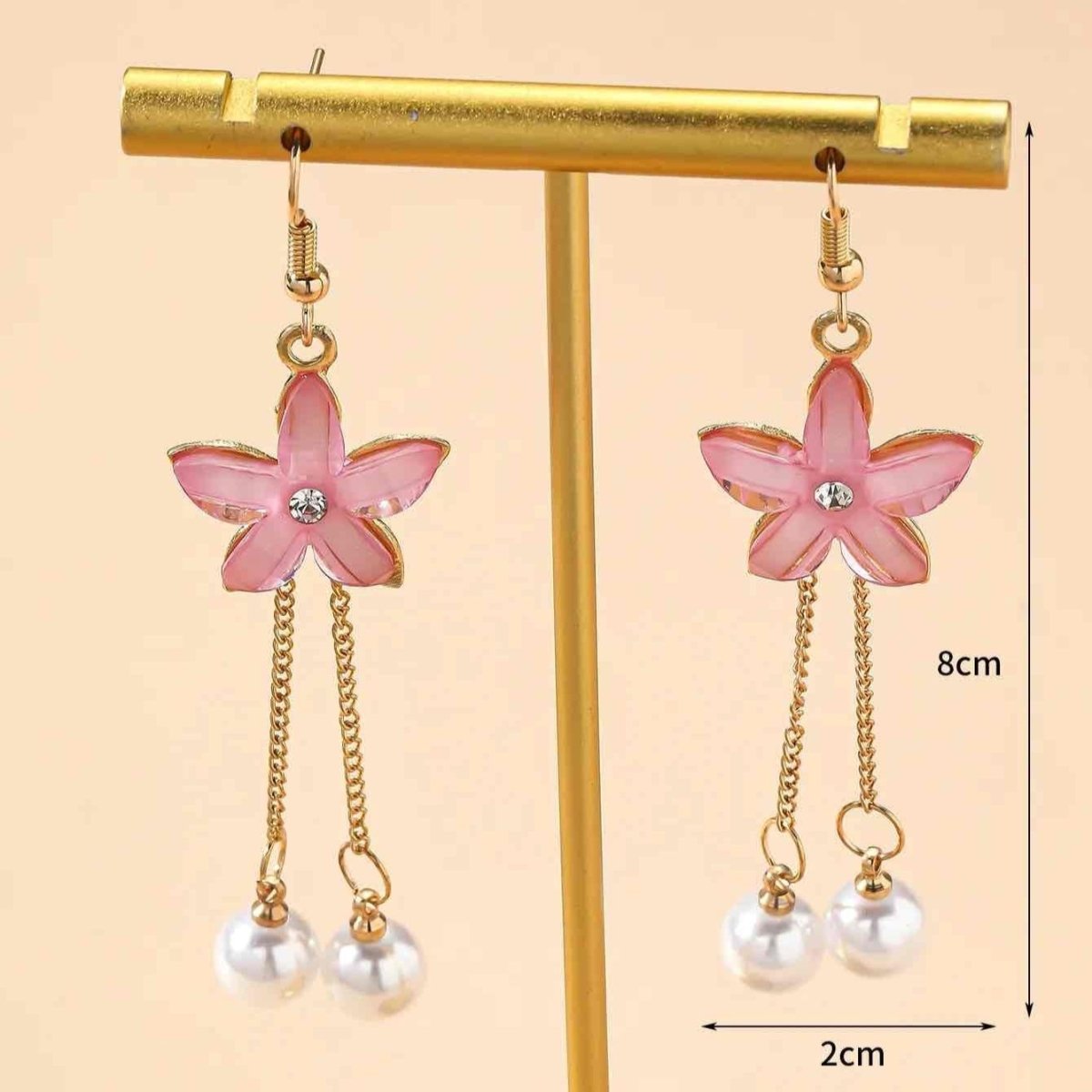 Front view of an earrings - Premium - Pink Flower Dangler Earring - Zuzus Trove