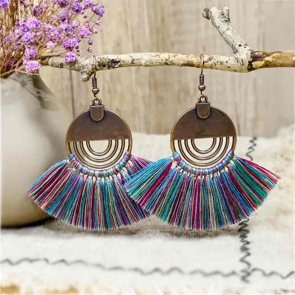 Front view of an earrings - Premium | Rainbow colour Tassel - Zuzus Trove