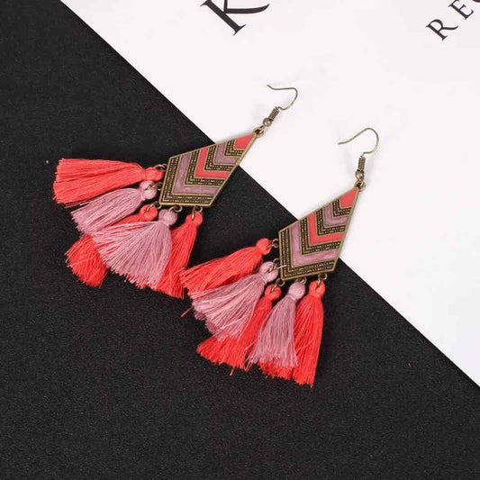 Front view of an earrings - Premium | Red Tassel Drop - Zuzus Trove