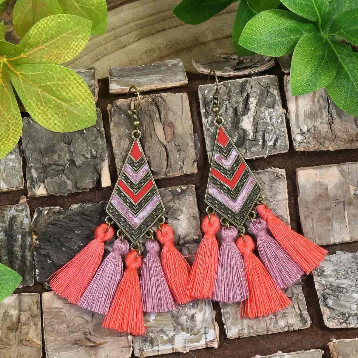 Front view of an earrings - Premium | Red Tassel Drop - Zuzus Trove