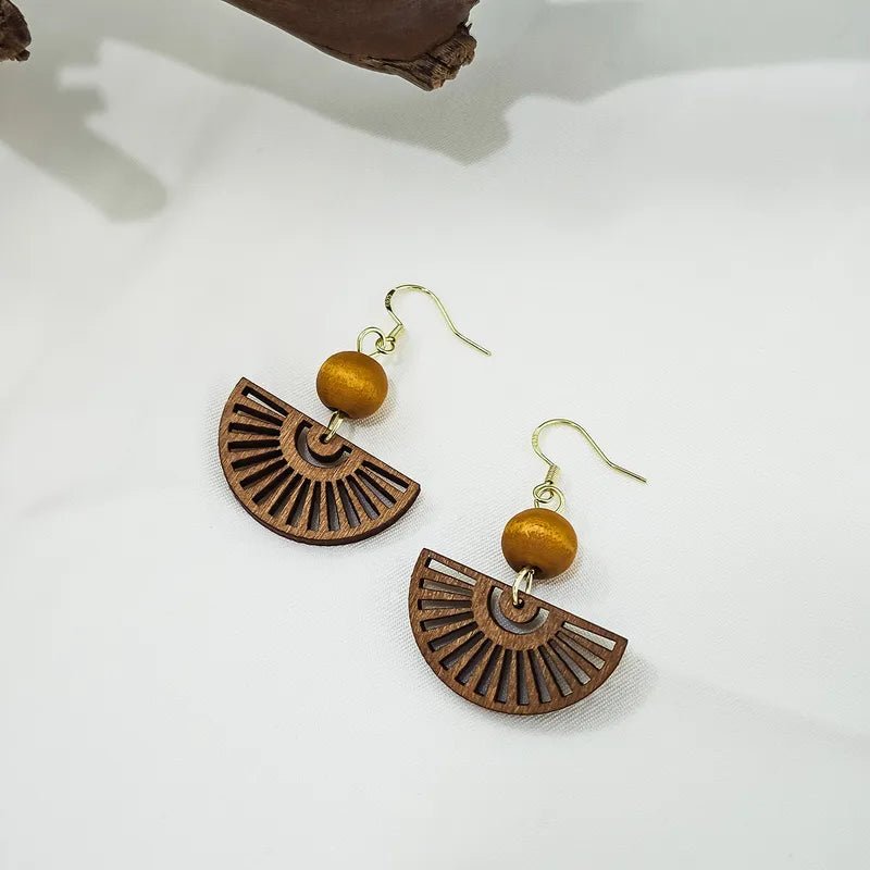 Front view of an earrings - Premium | Small Wood Wheel Earrings - Zuzus Trove