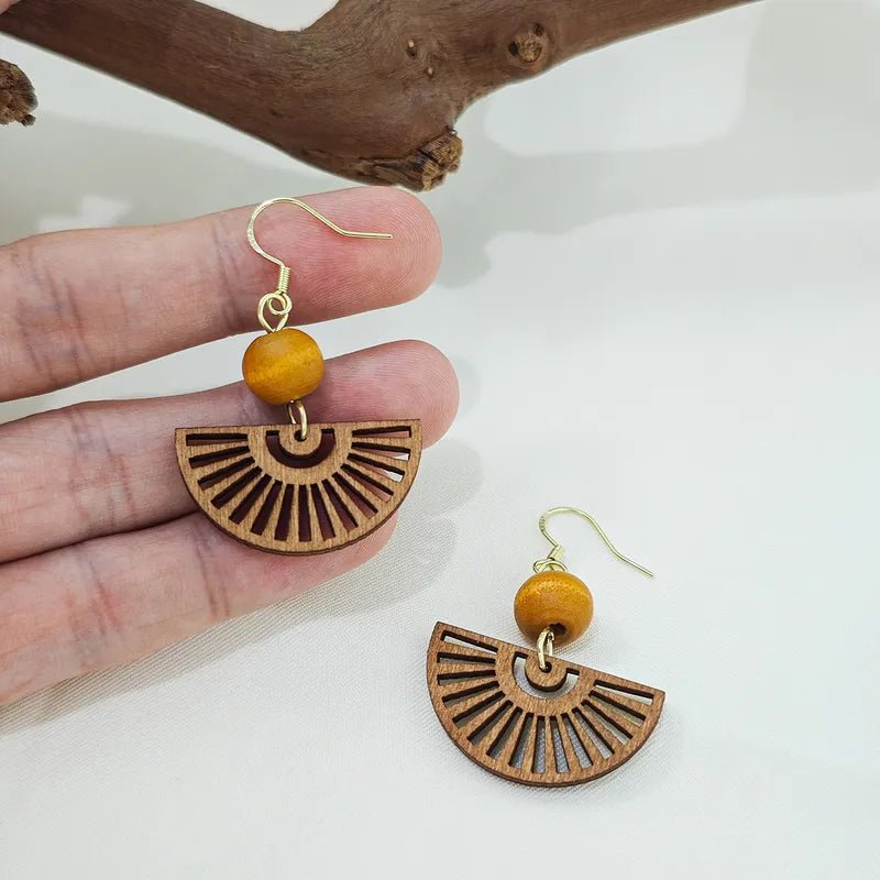 Front view of an earrings - Premium | Small Wood Wheel Earrings - Zuzus Trove