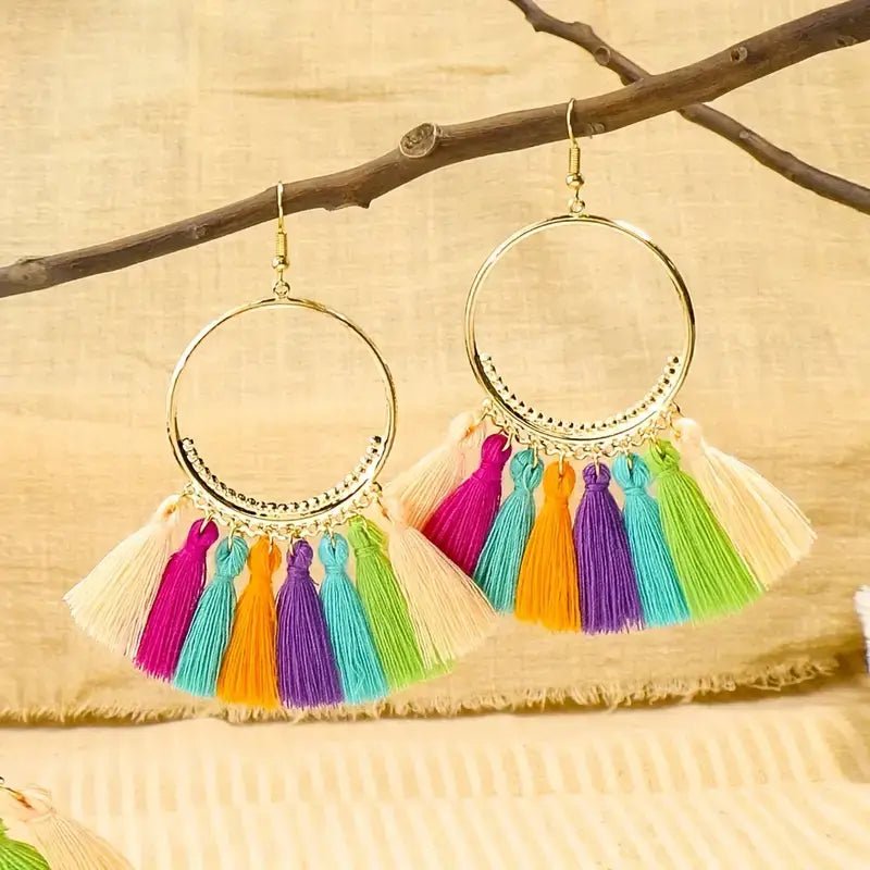 Front view of an earrings - Premium | Tassel Hoop Earrings - 7 colours - Zuzus Trove