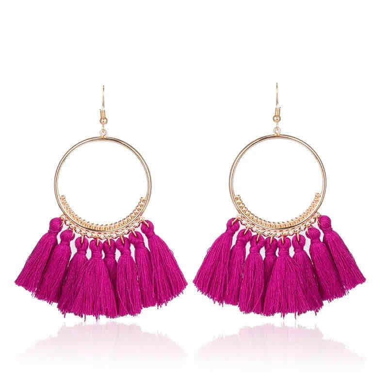 Front view of an earrings - Premium | Tassel Hoop Earrings - 7 colours - Zuzus Trove