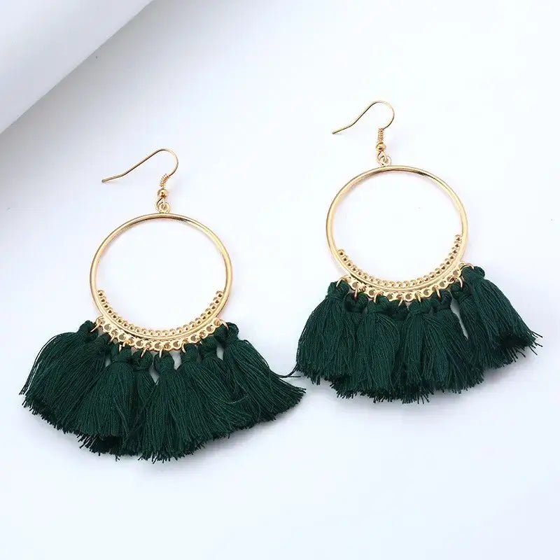 Front view of an earrings - Premium | Tassel Hoop Earrings - 7 colours - Zuzus Trove