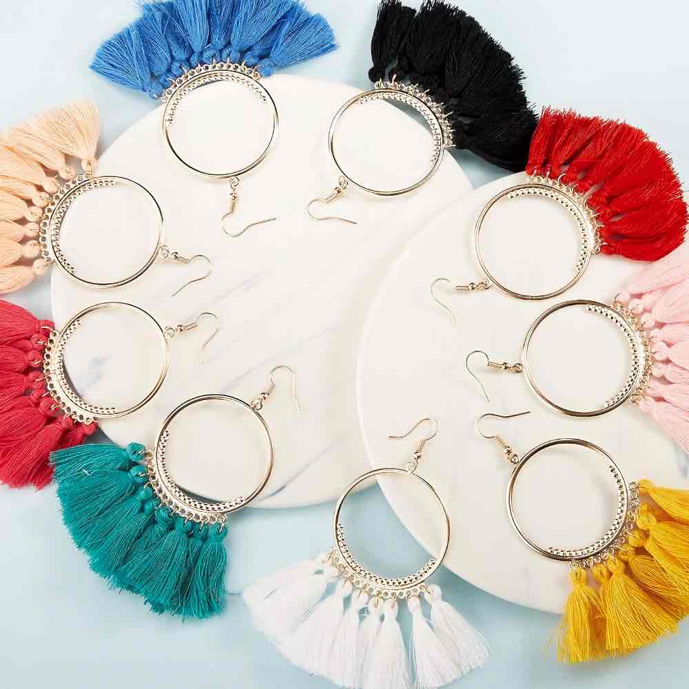 Front view of an earrings - Premium | Tassel Hoop Earrings - 7 colours - Zuzus Trove