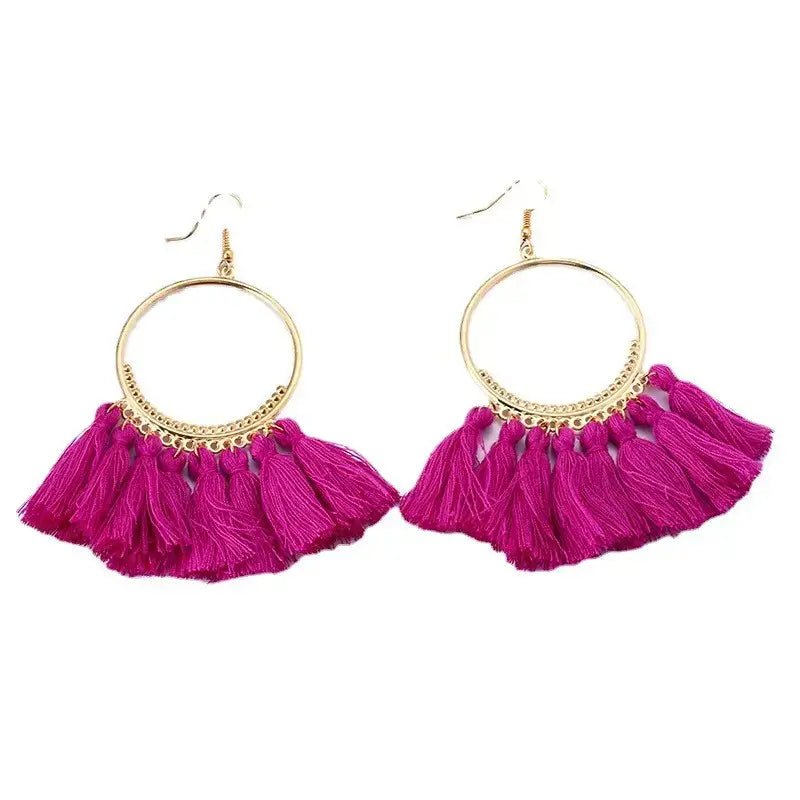 Front view of an earrings - Premium | Tassel Hoop Earrings - 7 colours - Zuzus Trove