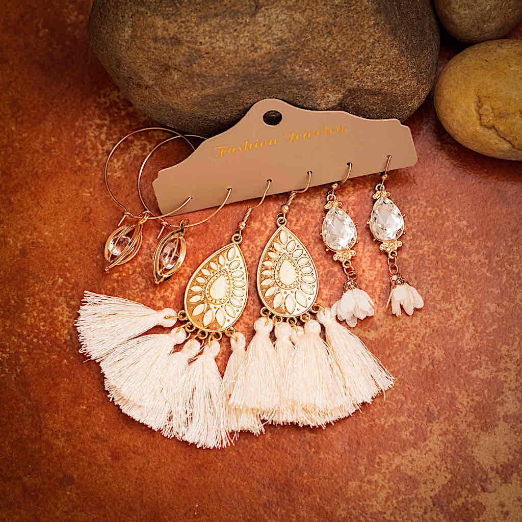 Front view of an earrings - Premium | Vintage Classic Beige Combo Earrings - Zuzus Trove