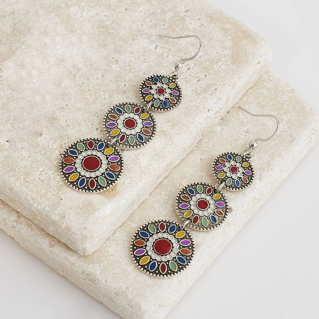 Front view of an earrings - Premium | Wine - Red Boho Ethnic Drop Earrings - Zuzus Trove