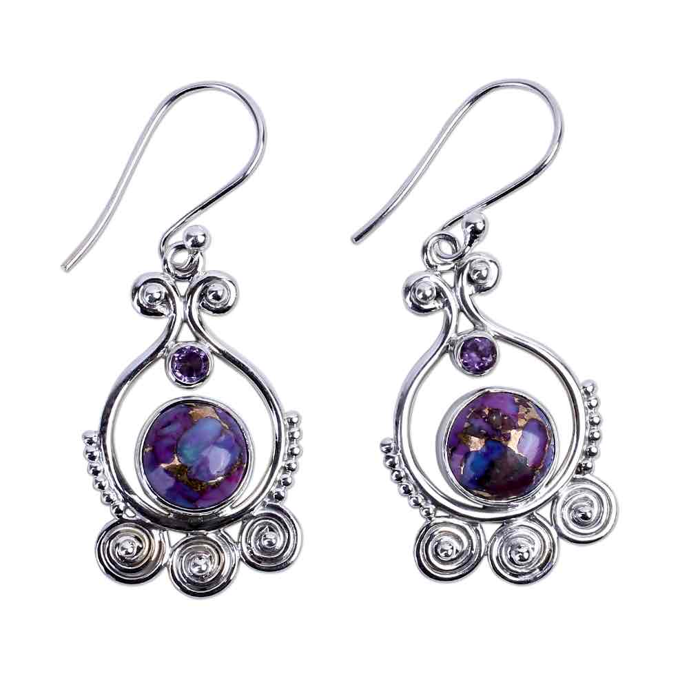 Front view of an earrings - Purple Stone Earrings - Silver Earrings - Zuzus Trove