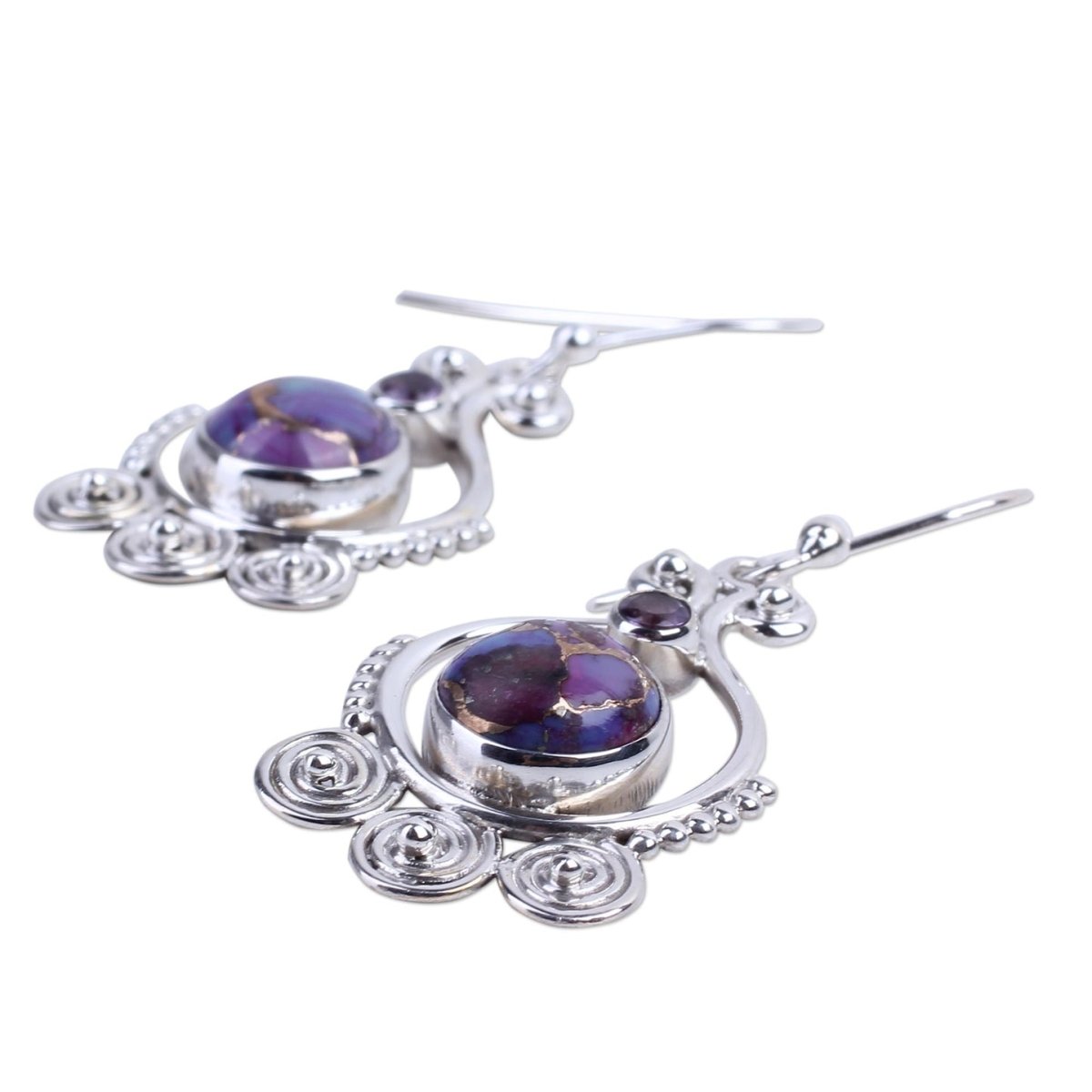 Front view of an earrings - Purple Stone Earrings - Silver Earrings - Zuzus Trove