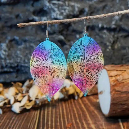 Front view of an earrings - Rainbow Leaf Earrings Korean Design - Zuzus Trove