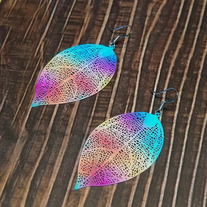 Front view of an earrings - Rainbow Leaf Earrings Korean Design - Zuzus Trove