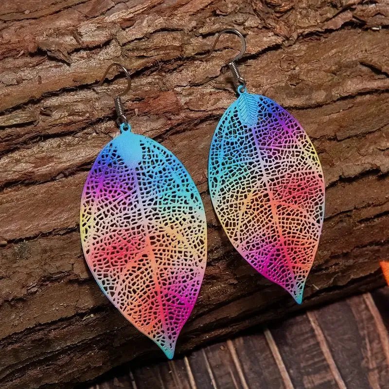 Front view of an earrings - Rainbow Leaf Earrings Korean Design - Zuzus Trove