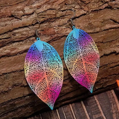 Front view of an earrings - Rainbow Leaf Earrings Korean Design - Zuzus Trove