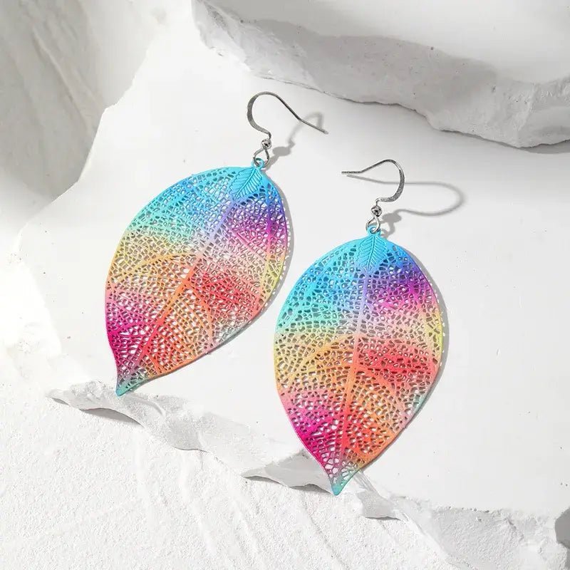 Front view of an earrings - Rainbow Leaf Earrings Korean Design - Zuzus Trove