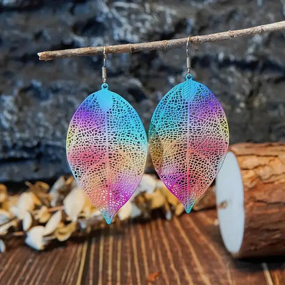 Front view of an earrings - Rainbow Leaf Earrings Korean Design - Zuzus Trove