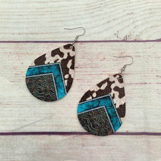 Front view of an earrings - Retro Pu Leather Statement Earrings - Big Earrings - Zuzus Trove