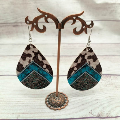 Front view of an earrings - Retro Pu Leather Statement Earrings - Big Earrings - Zuzus Trove