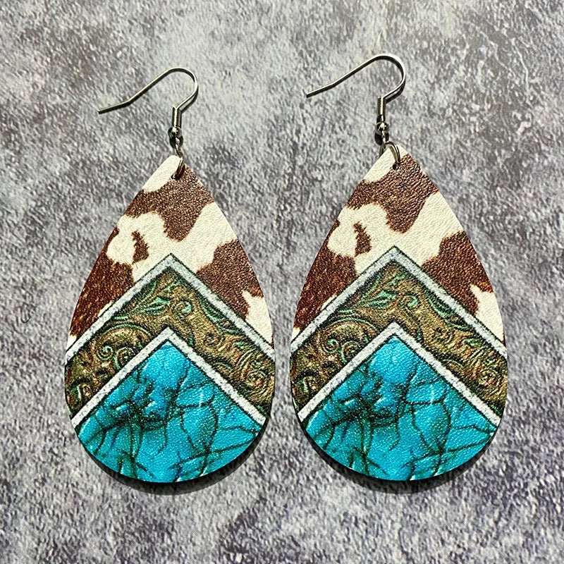 Front view of an earrings - Retro Pu Leather Statement Earrings - Big Earrings - Zuzus Trove