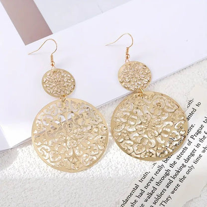 Front view of an earrings - Round Elegant Drop Earrings - Gold, Silver and Black - Zuzus Trove