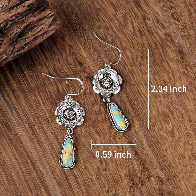 Front view of an earrings - Rustic Boho | Silver Stone Flower Drop Earrings - Zuzus Trove