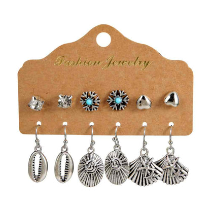 Front view of an earrings - Seashell silver earrings combo - 6 piece - Zuzus Trove