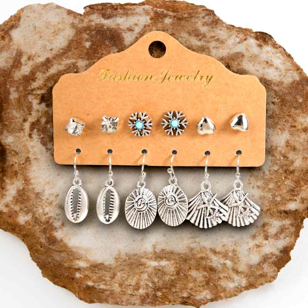 Front view of an earrings - Seashell silver earrings combo - 6 piece - Zuzus Trove